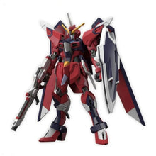 Bandai HG 1/144 Immortal Justice Gundam model kit showcasing dynamic pose and detailed accessories