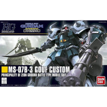 Bandai HGUC 1/144 Gouf Custom – MS-07B-3 Zeon mobile suit model kit with Gatling Shield and Heat Saber.