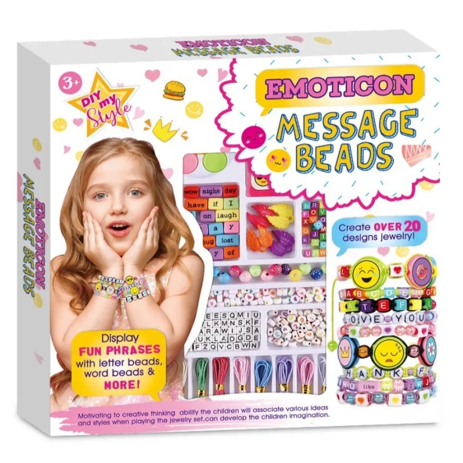 AA189514 DIY Emoticon Message Beads – Craft kit with letter beads, emoticon beads, and colorful accents