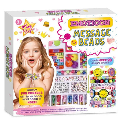 DIY Emoticon Message Beads Craft Kit – colourful custom jewellery set for kids with emoticon and letter beads for creative fun.