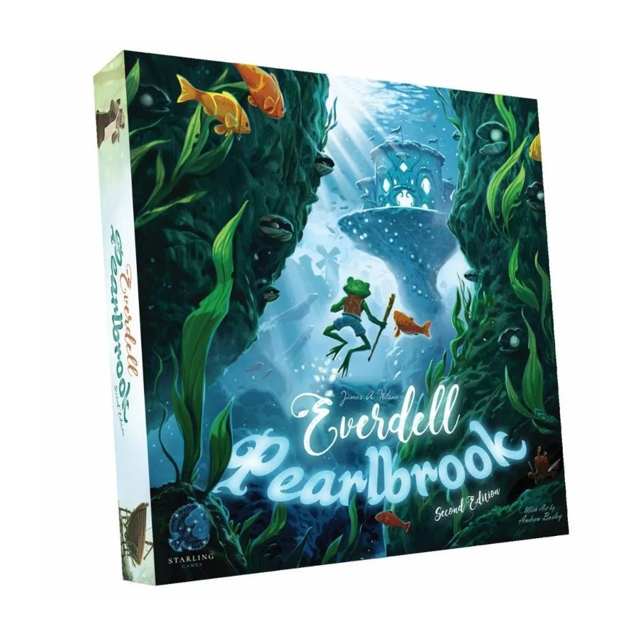 Everdell Pearlbrook 2nd Edition board game expansion with underwater theme and aquatic creature illustrations