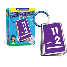 Continuum Learning math flash cards deck – oversized 4.5″ × 3″ cards showing large printed arithmetic equations and clip organizer