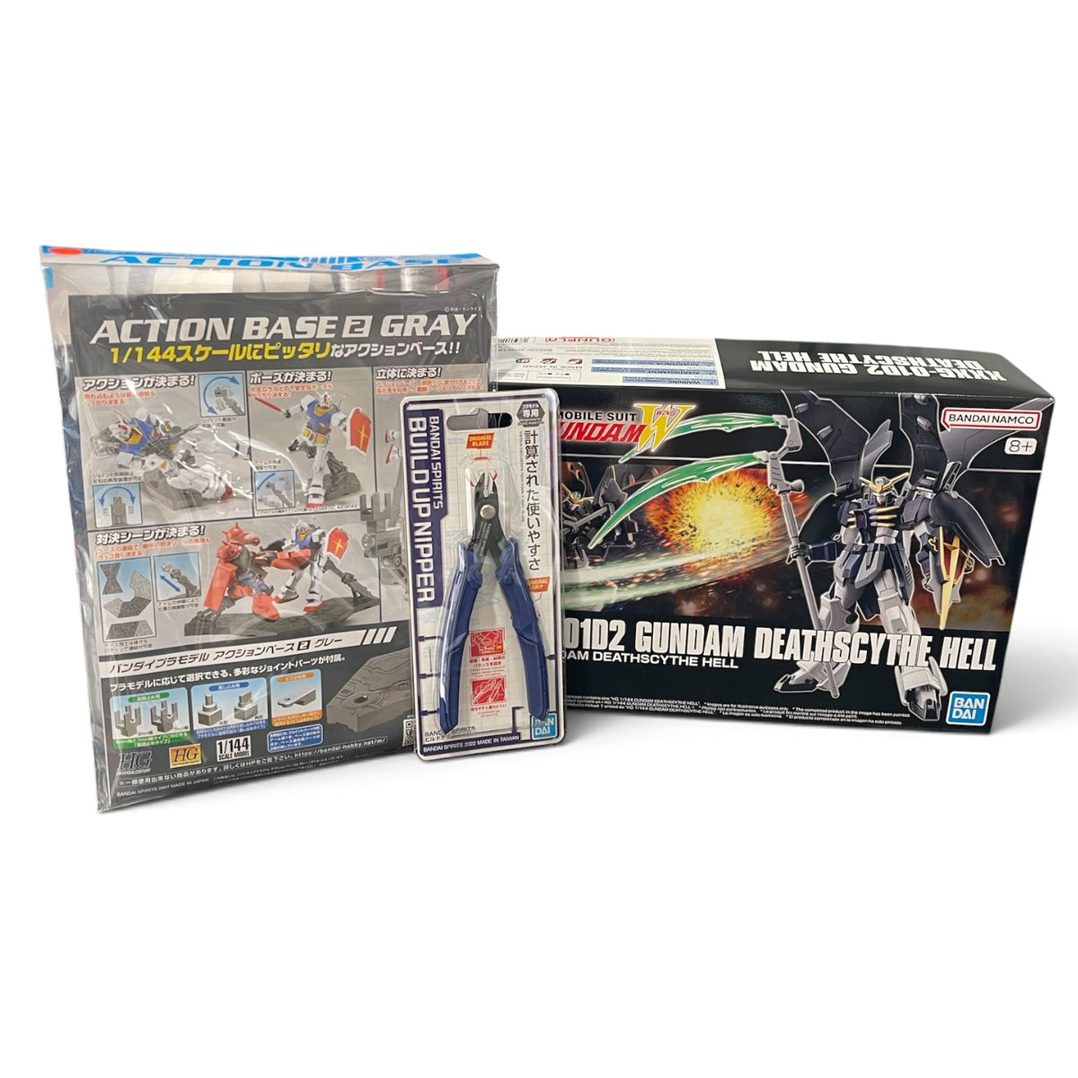 HG Gundam Deathscythe Hell Pro Builder Bundle – kit, Build Up Nipper and Action Base 2