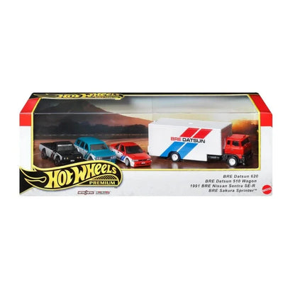 Hot Wheels Premium BRE Datsun 1:64 diecast collector set with race cars.