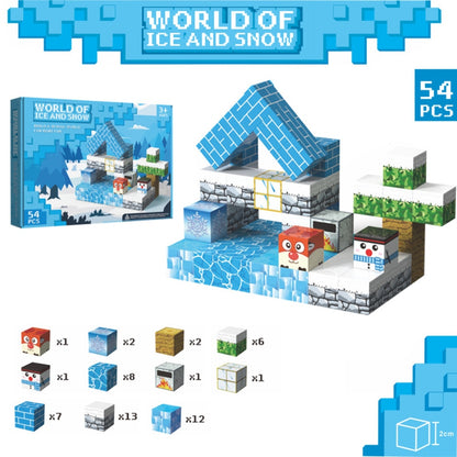 Minecraft Magnetic Blocks – World of Ice and Snow Building Set for Kids – magnetic STEM toy for creative play and Minecraft-style icy world construction.