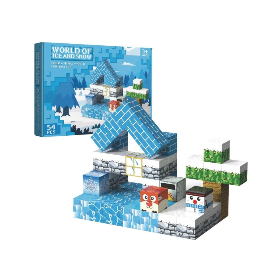 Minecraft Magnetic Blocks – World of Ice and Snow Building Set for Kids – magnetic STEM toy for creative play and Minecraft-style icy world construction.