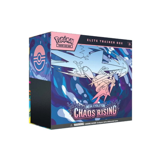 Pokemon TCG Mega Evolution Chaos Rising Elite Trainer Box with booster packs and accessories