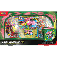 Mega Venusaur EX Premium Collection Box with trading cards, oversized card, and reusable sticker