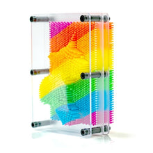 Rainbow Pin Art toy displaying a 3D hand impression with colorful pins in a clear plastic frame