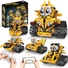 Toy robot set with remote control and smartphone app interface, displayed with packaging.