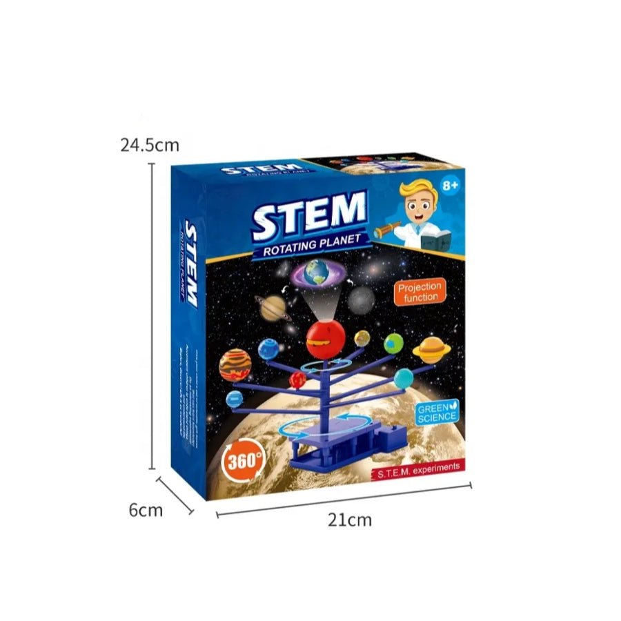 STEM Rotating Planet educational science kit showing a working model of a planet’s rotation and orbit, designed for kids’ learning and school projects.