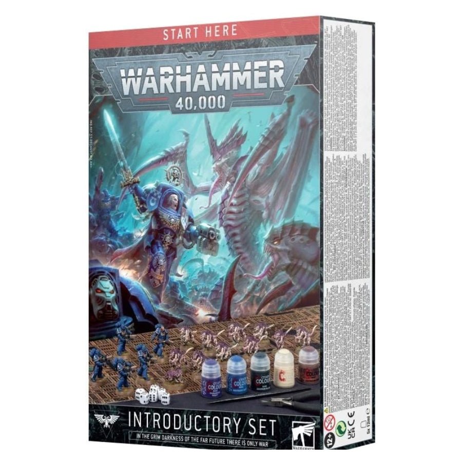 Warhammer 40,000: Introductory Set box featuring Space Marines and Tyranids miniatures, painting supplies, and rulebook, available at Aussie Hobbies Australia