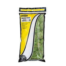 Woodland Scenics Medium Green Lichen with soft, leafy texture for realistic foliage in model railways, dioramas, and miniature terrain