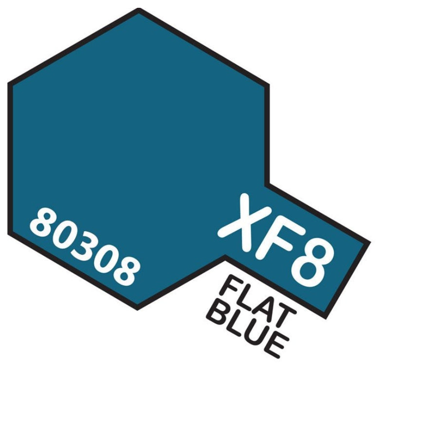 Tamiya Enamel XF-8 Flat Blue flat model paint jar for scale modelling.