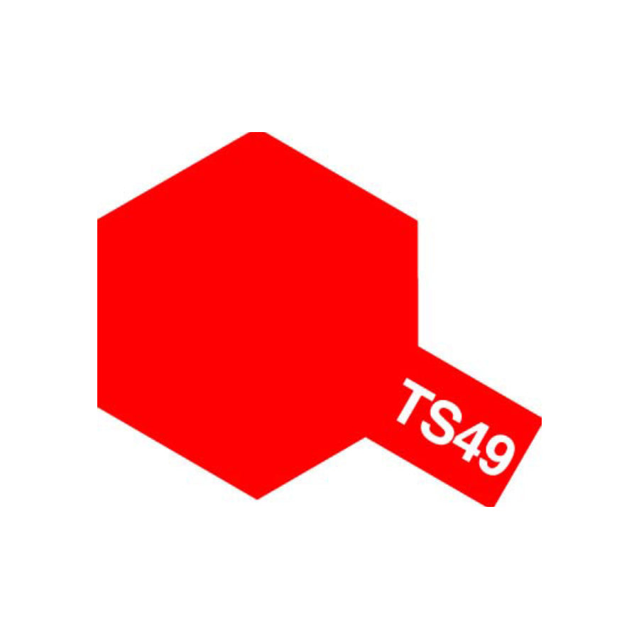 Tamiya Spray TS-49 Bright Red – 100ml acrylic lacquer spray paint for models, miniatures, and RC bodies.