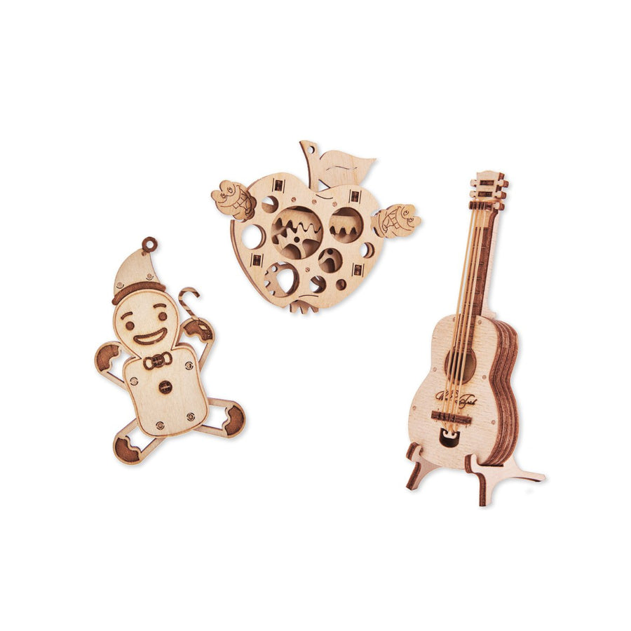 Wood Trick - Set of Mini 3D Puzzles №4 - Gingerbread, Guitar, Apple - Aussie Hobbies 