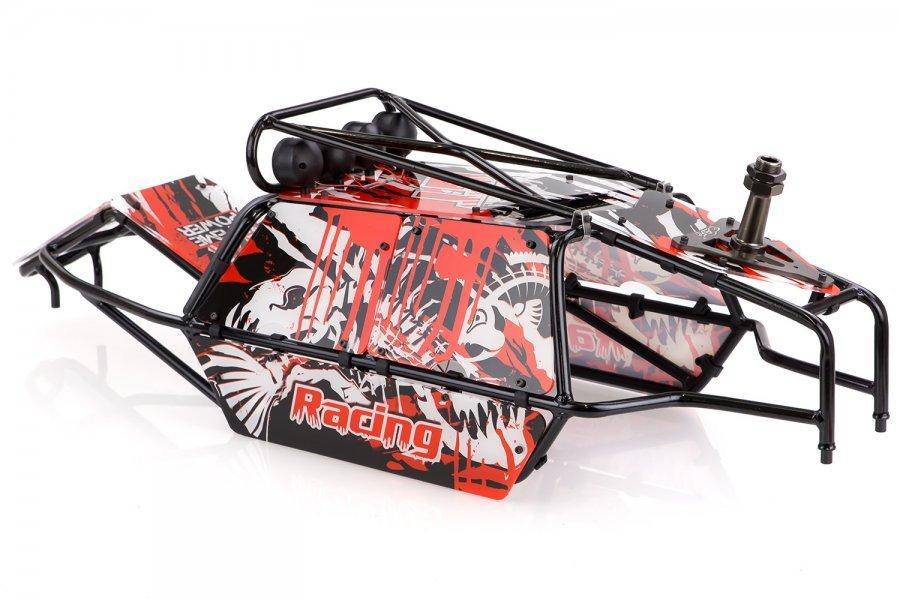 852311 | Rovan Black Steel GT Sand Rail Baja Roll Cage w/ Painted Red Panels and LED Spot Lights & Spare Tyre Mount - Aussie Hobbies 