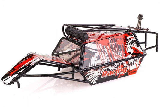 852311 | Rovan Black Steel GT Sand Rail Baja Roll Cage w/ Painted Red Panels and LED Spot Lights & Spare Tyre Mount - Aussie Hobbies 