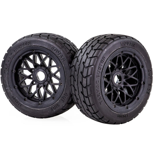 Rovan 4.7/5.5 Baja 5B Front Tarmac Buster Tyres on Black Mesh Rims - Aussie Hobbies 