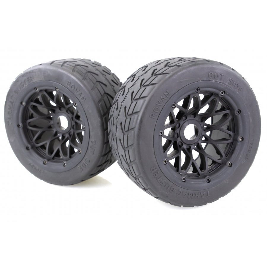 Rovan 4.7/5.5 Baja 5B Tarmac Buster Rear Tyres on Black Mesh Rims - Aussie Hobbies 