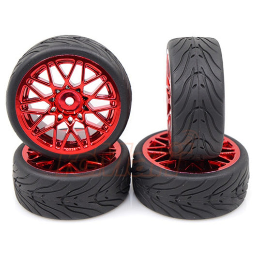 Yeah Racing Spec T LS Wheel Offset 3 Red w/Tire 4pcs For 1/10 Touring