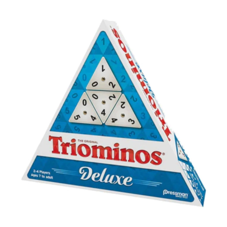 Triominos Deluxe triangular tile game set with numbered pieces and deluxe playing surface