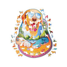 Wood Trick Surfing Labrador premium wooden jigsaw puzzle box with beach dog artwork.